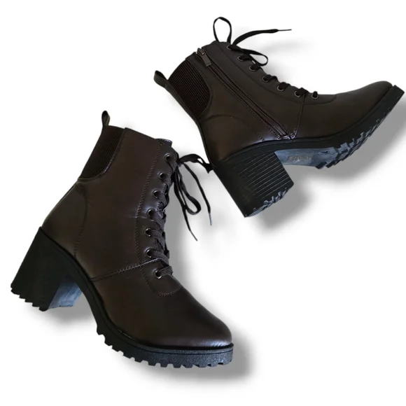 Women's Aspen-39 Chocolate Brown Vegan Leather Platform Combat Boots - Picture 8 of 16
